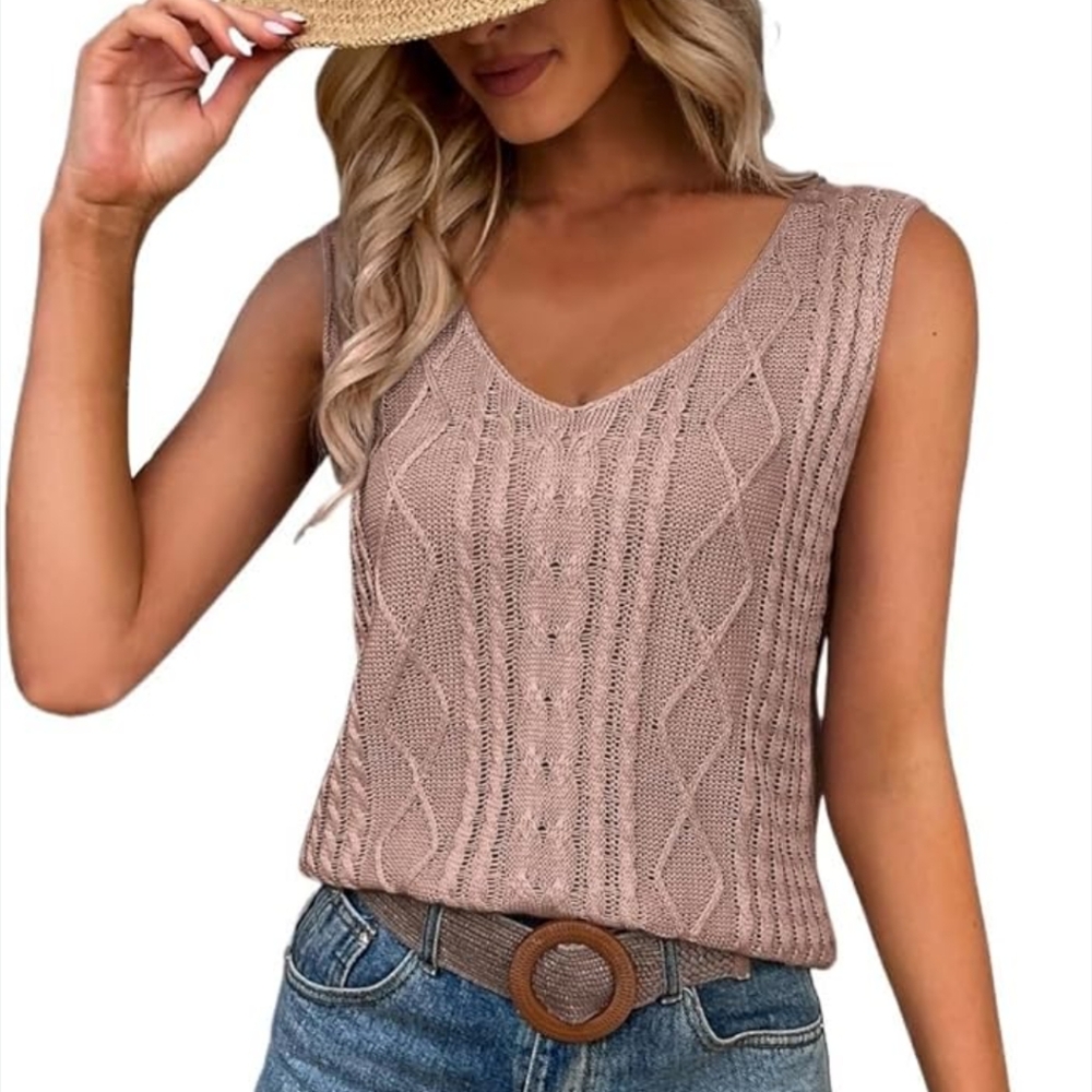 Amazon Mauve Pink Cable Knit Sleeveless Sweater Vest Size Medium